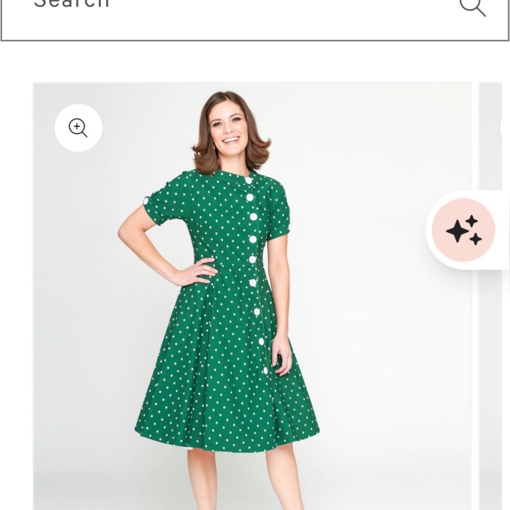 Unique Vintage Green Puff Sleeve Midi Dress Polka dot 50s
